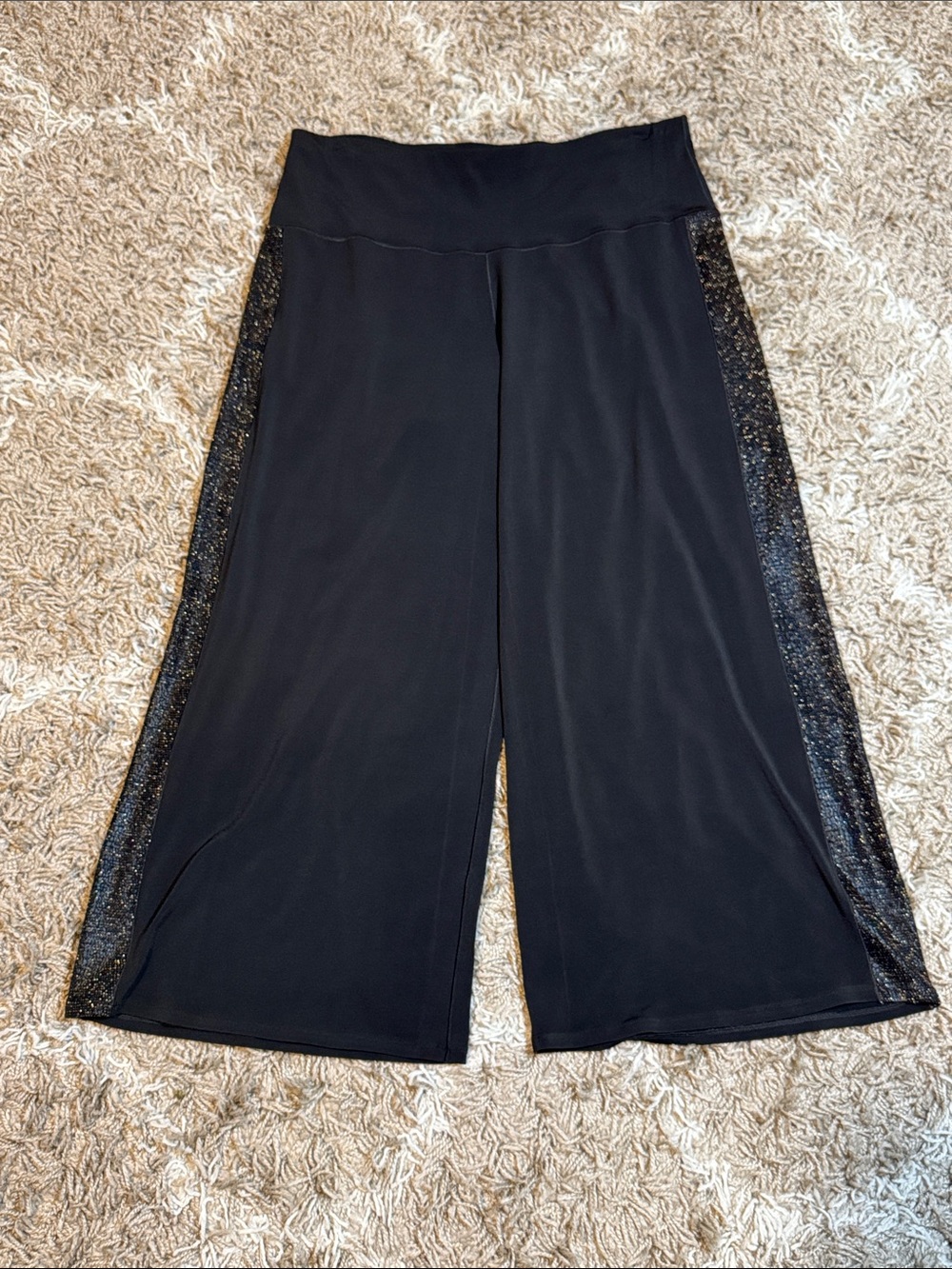 NWT Eva Varro Glitter Track Stripe Wide Leg Cropped Palazzo Pants size XL